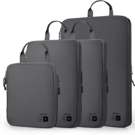 EPICKA 4 Set Ultra-Lightweight Compression Packing Cubes - Water Resistant Durable Travel Organizers Bags, Expandable Travel Accessories for Carry on, Luggage, Suitcase, Backpack (Dark Grey)